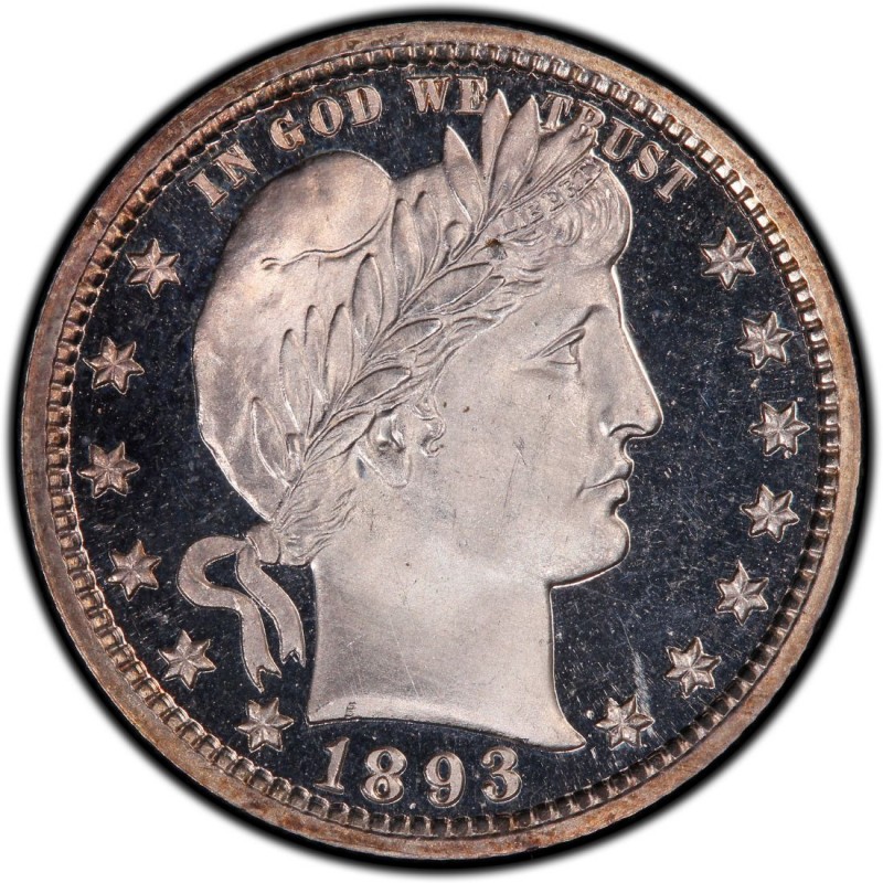 1893 Barber quarter Repunched Date error showing doubling inside the digit 3