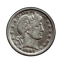 1893 Barber quarter die crack error showing raised line through the obverse design