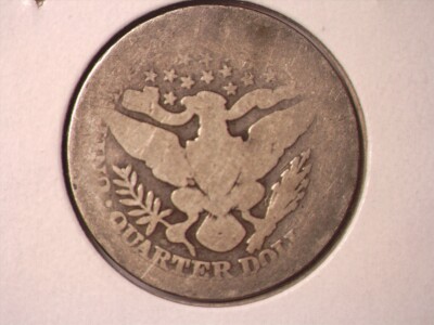 1893 Barber quarter off-center strike error with blank crescent on one side