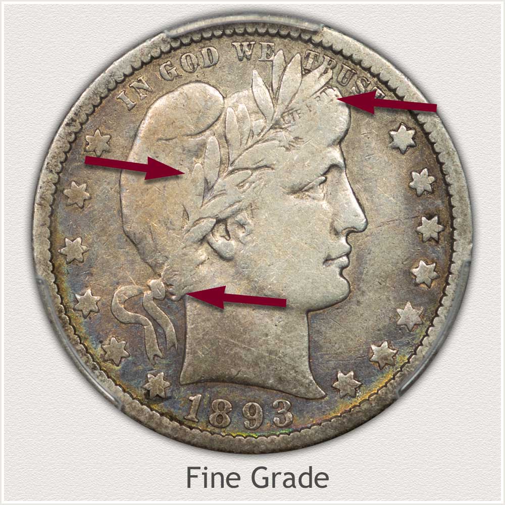 1893 Barber quarter clipped planchet error showing curved bite out of the rim