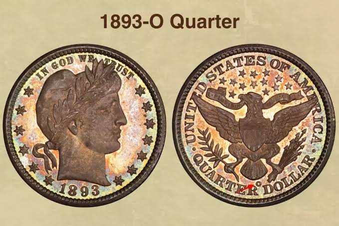 Group of 1893 Barber quarters from Philadelphia, New Orleans, and San Francisco mints